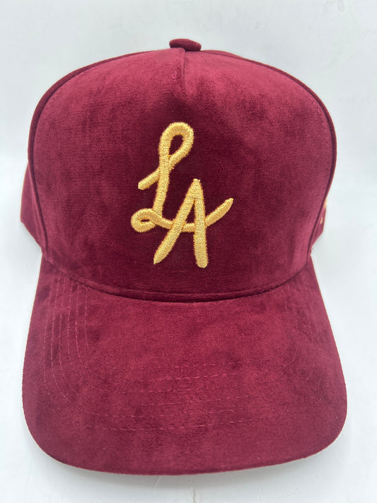 Los Angeles JSW Private Label Cardinal / Gold Suede A-Frame Snapback Hat