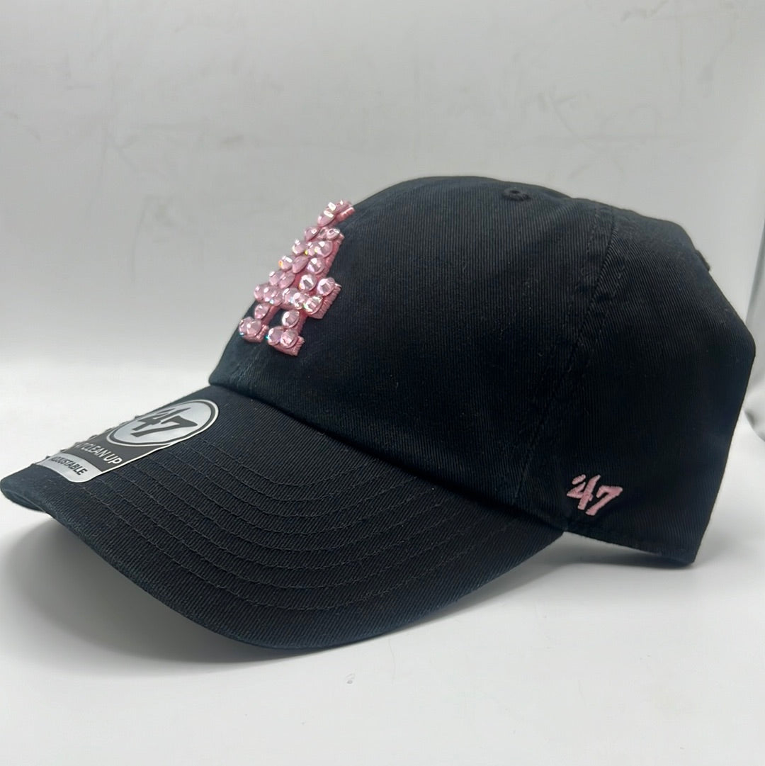 Los Angeles Dodgers MLB ‘47Clean Up Adjustable Bedazzled Black/Pink Hat