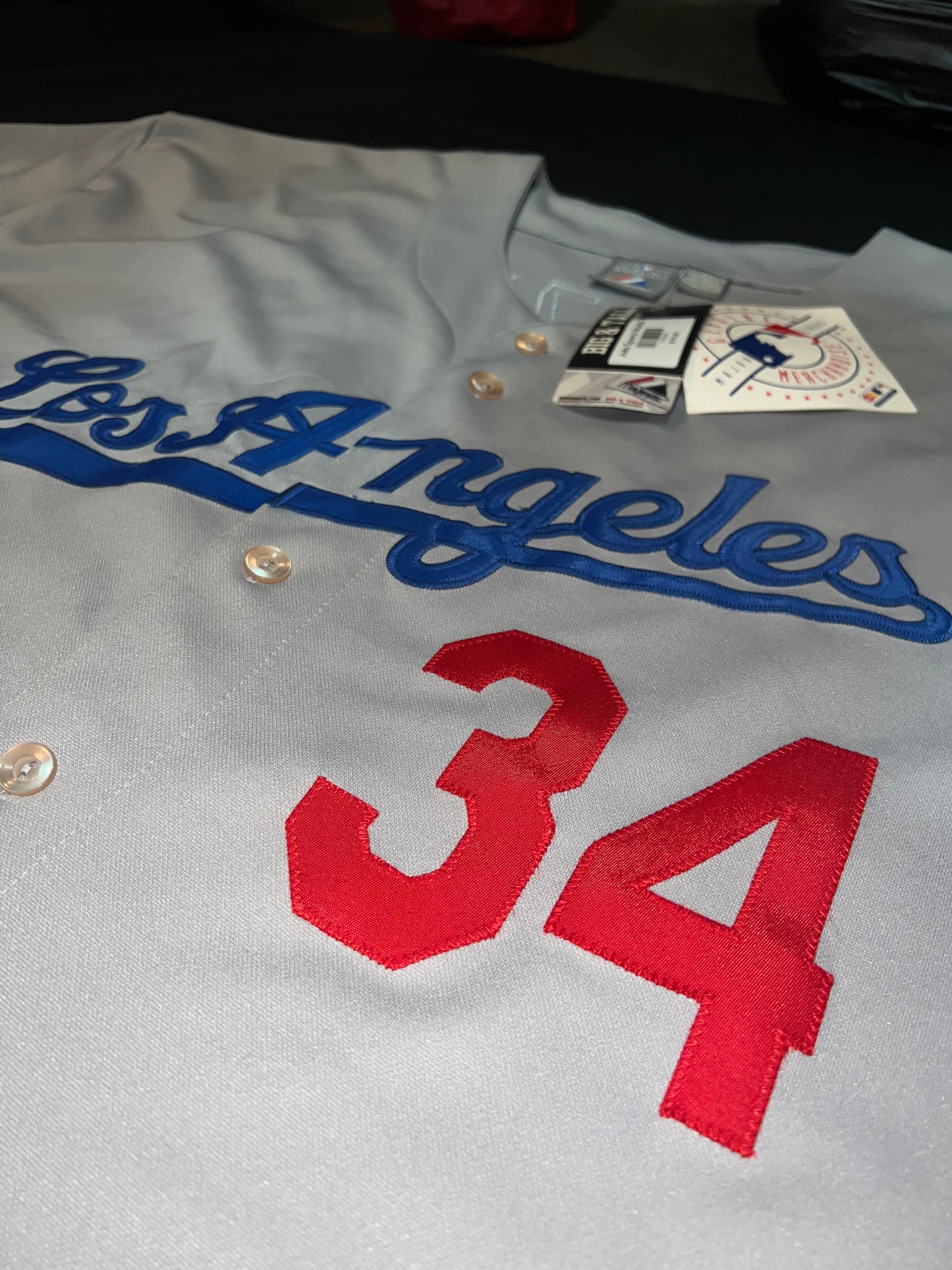 Los Angeles Dodgers MLB Majestic Genuine Merchandise #34 Valenzuela Big & Tall Grey Men Jersey