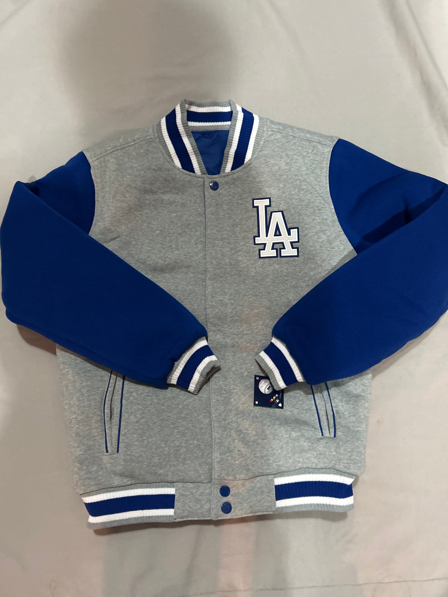 Los Angeles Dodgers MLB JH Design Group Reversible Two-Toned Fleece Buttoned Jacket - Grey/Royal Blue