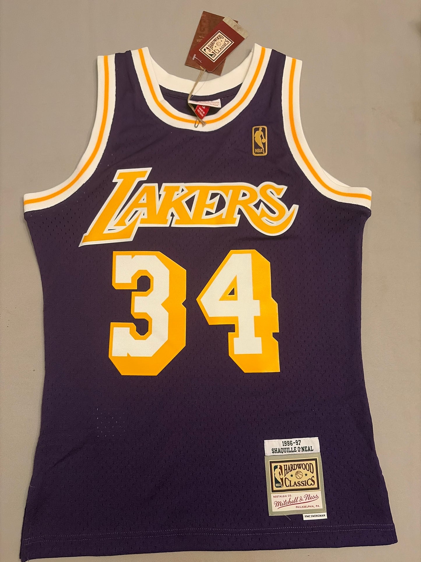Los Angeles Lakers NBA Mitchell & Ness Hardwood Classics #34 1996-97 Shaquille O’Neal HWC Swingman Road Men Jersey
