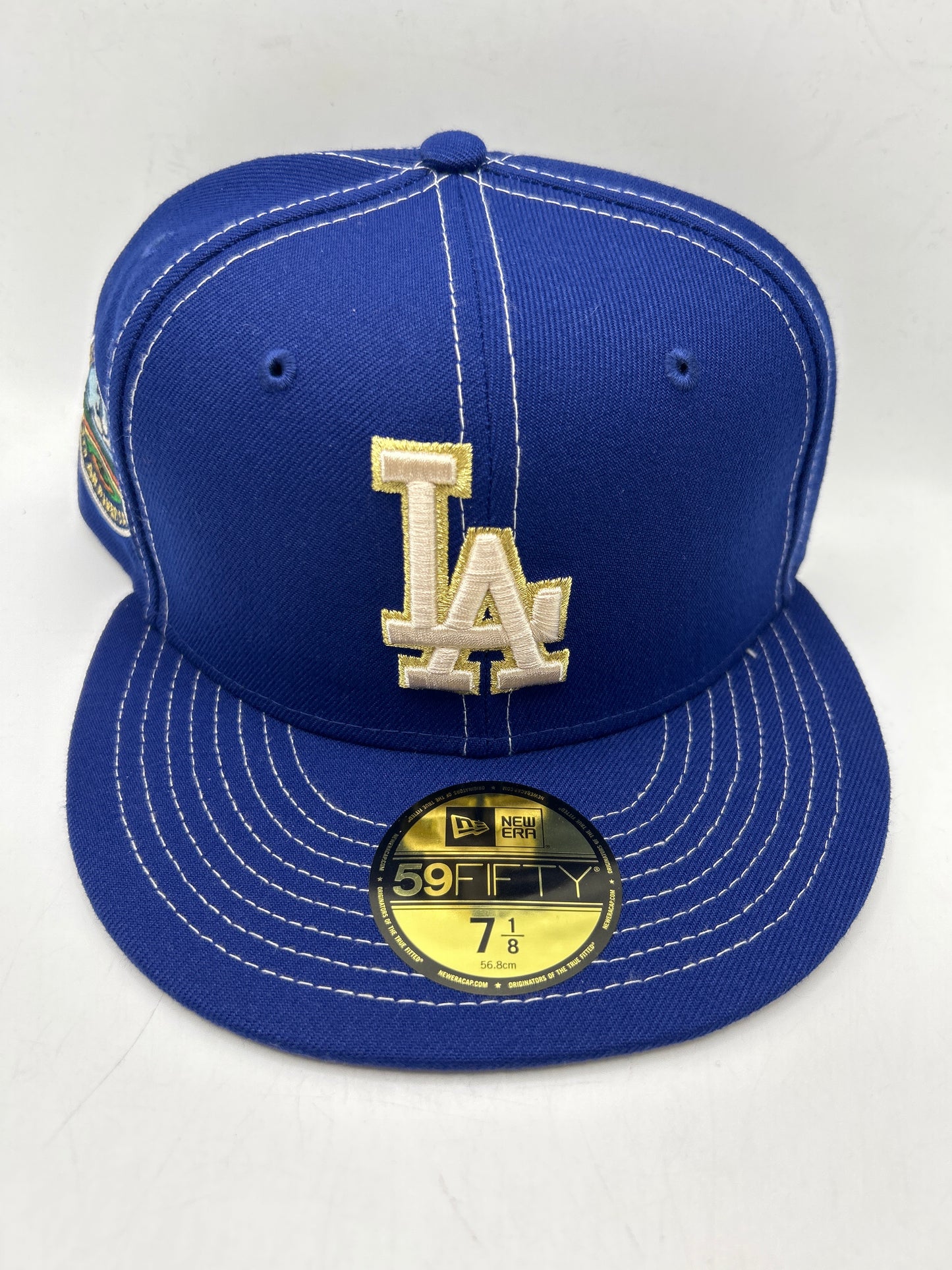 Los Angeles Dodgers MLB TOUCH OF GOLD New Era 59Fifty “Dodger Stadium 50th Anniversary” Side Patch Cooperstown Collection Touch of Gold Fitted Hat