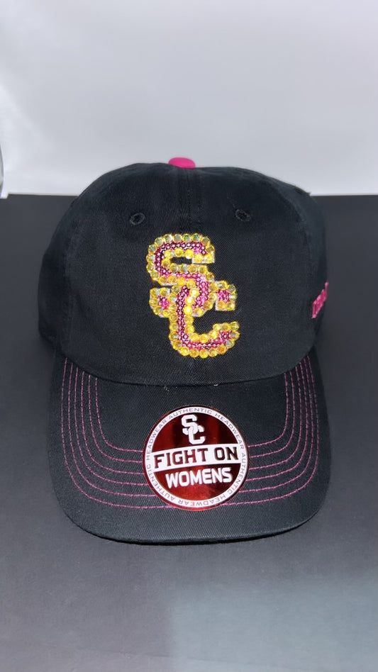 USC Trojans Women Bedazzled Adjustable Hat with Embroidered Lettering on Side Pannel