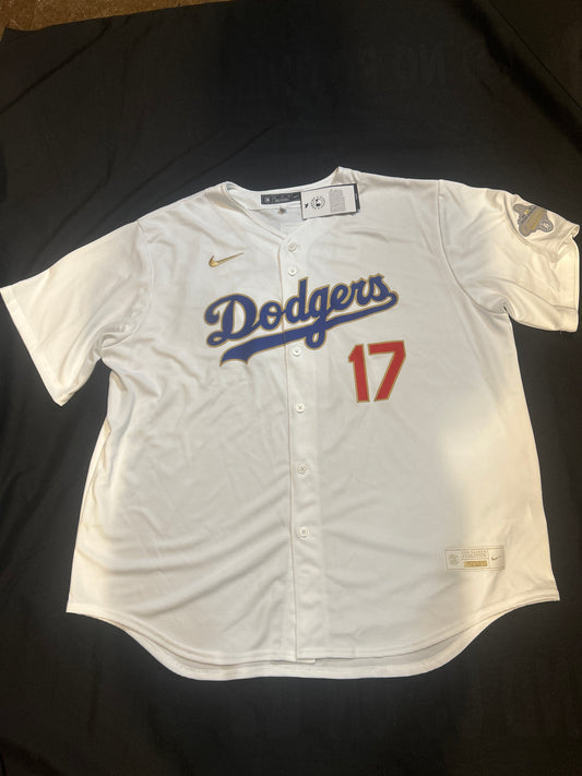Los Angeles Dodgers MLB Nike Genuine Merchandise Gold Elite 2025 World Series Champions #17 Ohtani Authentic Replica Men Jersey