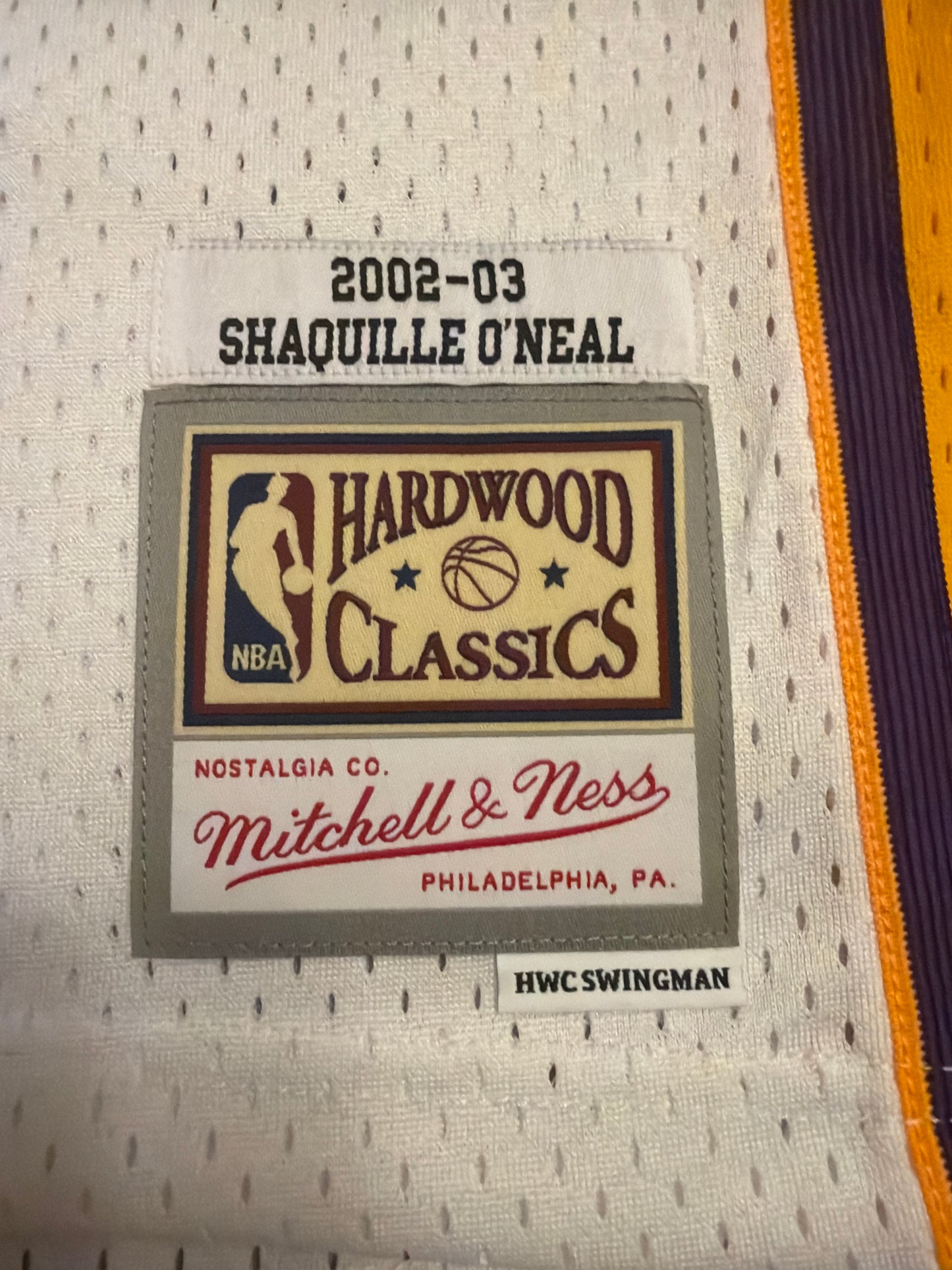 Los Angeles Lakers NBA Mitchell & Ness Hardwood Classics #34 2002-03 Shaquille O’Neal HWC Swingman Alternate Men Jersey