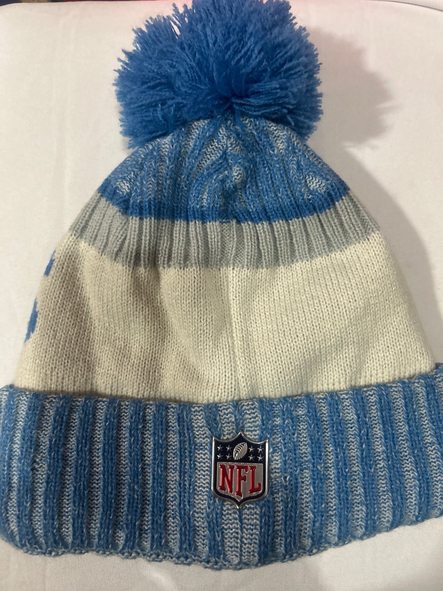 Detroit Lions NFL New Era One Time Removable Pom Knit Beanie - Heather Blue