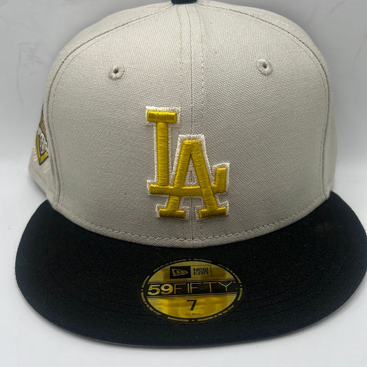 Los Angeles Dodgers MLB New Era 59Fifty Genuine Merchandise “50th Anniversary” side Patch Gold/Black Fitted Hat