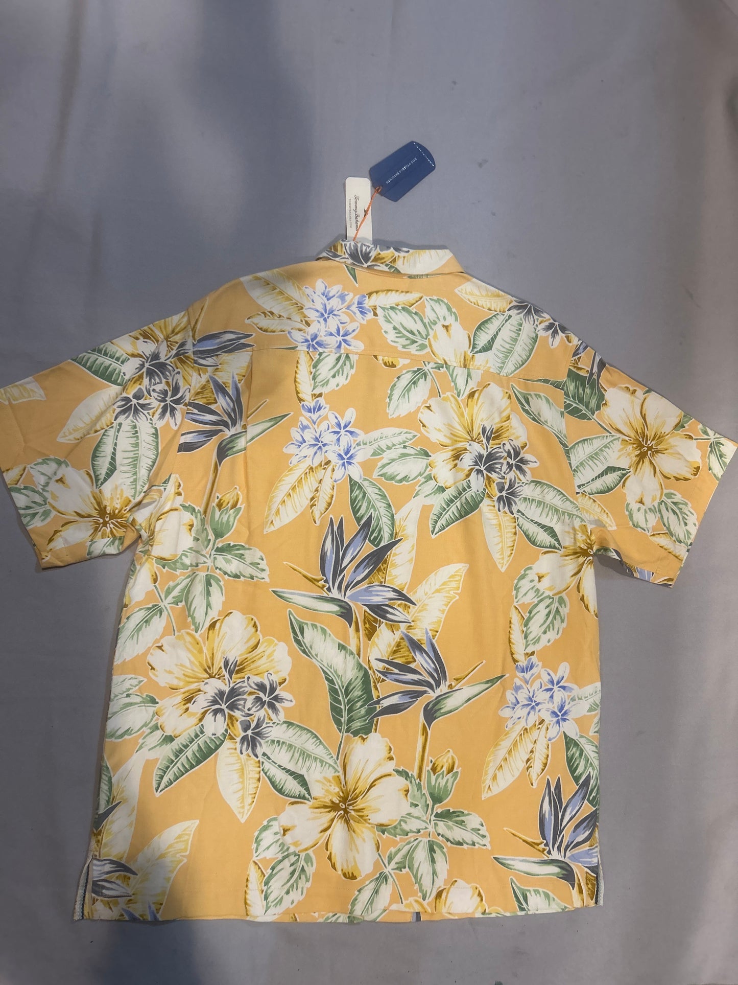 USC Trojans Tommy Bahama Yellow Silk Button-Up Floral Original Fit Men Polo Guayabera