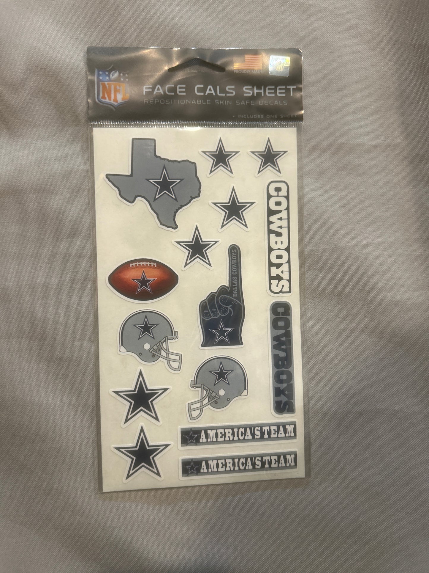 Dallas Cowboys NFL Face Cals Sticker Sheet