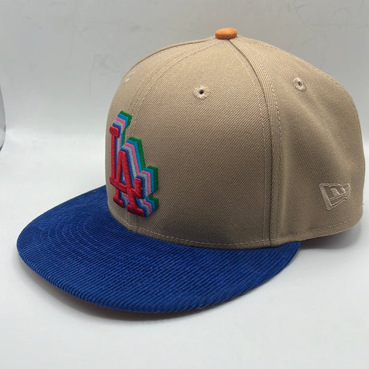 Los Angeles Dodgers MLB Brown Royal Blue Corduroy Bill 1988 WS Patch Orange Suede UV Fitted Hat