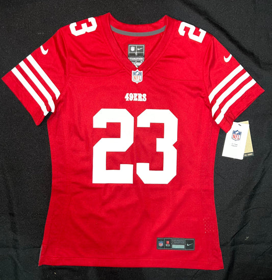 San Francisco 49ers NFL Nike On Field Apparel #23 McCaffrey Women’s Jersey