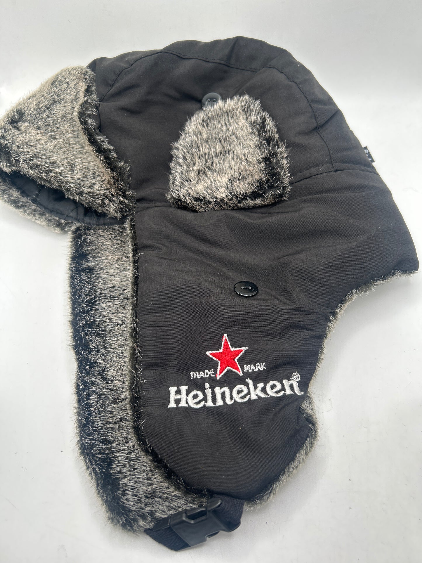 Heineken Beer Lightweight Vintage Trapper Style Ear Flap Fur Knit and Quilted Cap