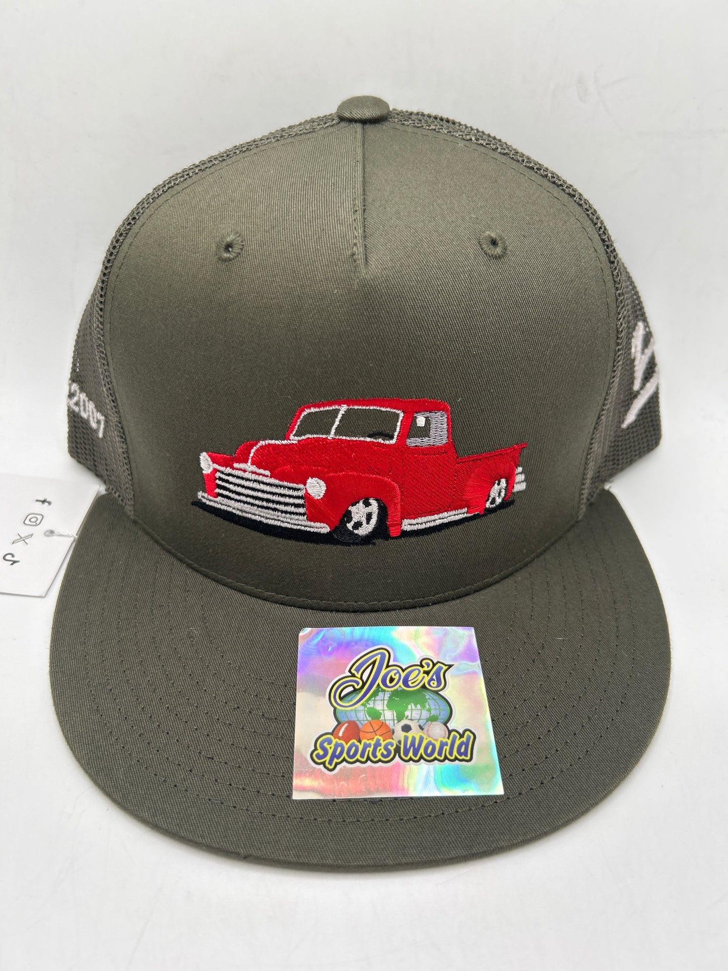 Vintage Pick Up Truck Dad Hat JSW Authentic Trucker Snapback Hat - Red / Olive