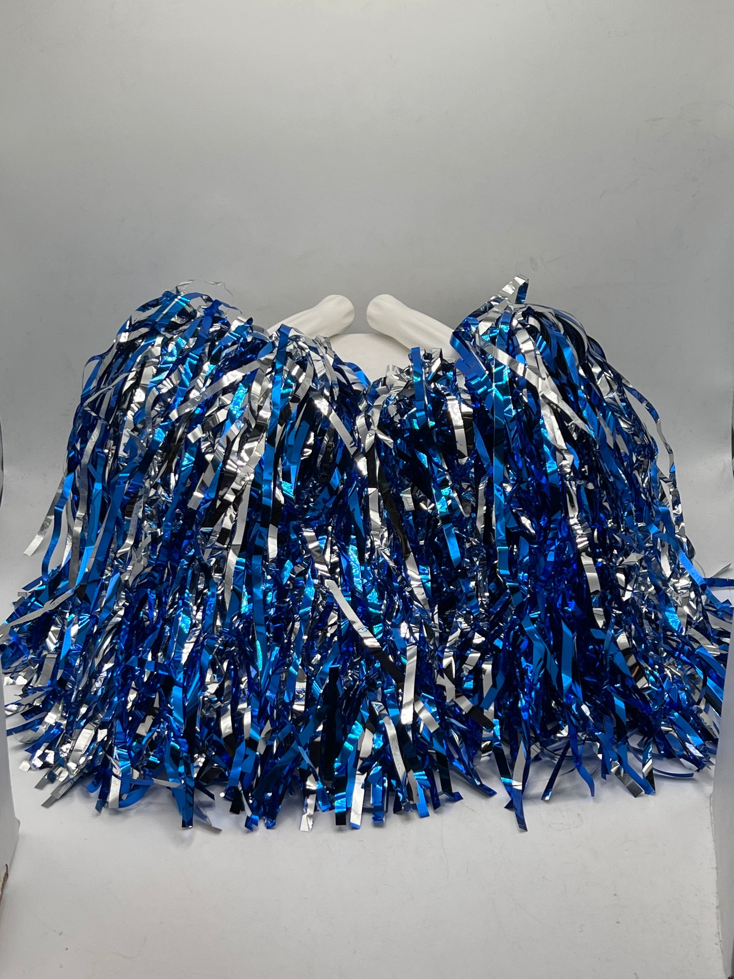 Royal Blue and Silver University PAIR of Pom Poms