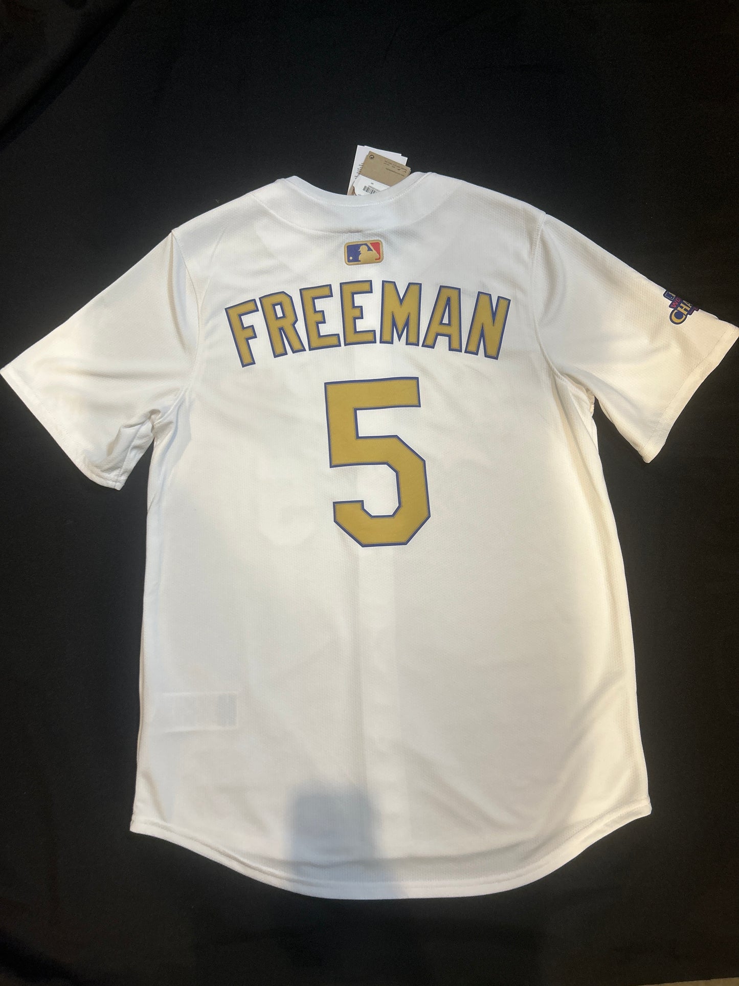 Los Angeles Dodgers MLB Genuine Merchandise Nike Gold Elite 2024 World Series Champions #5 Freeman Authentic Replica Men Jersey