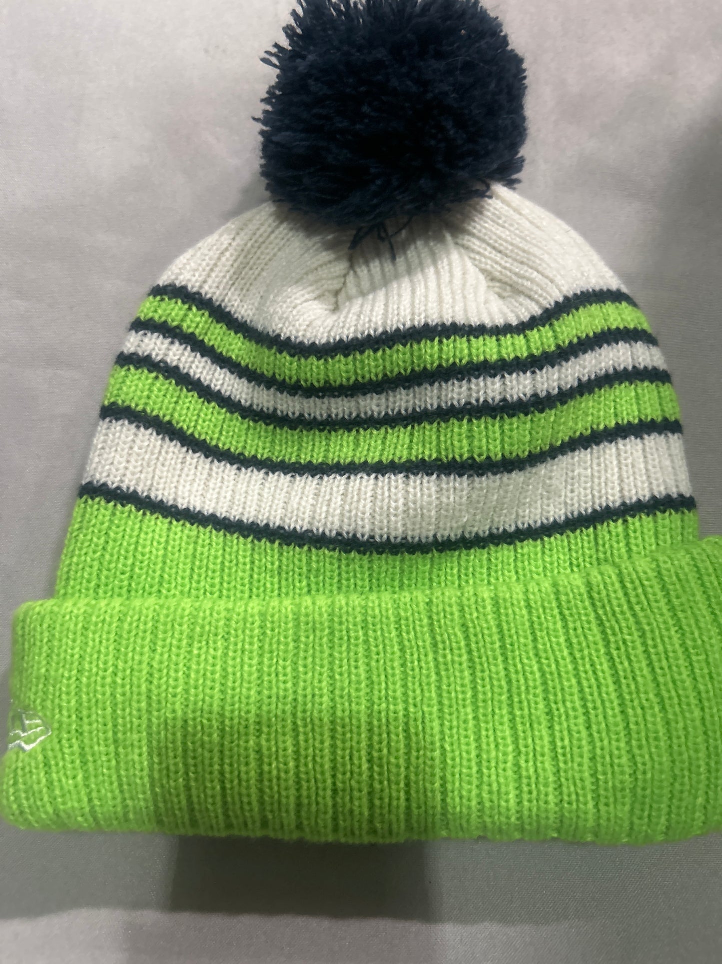 Seattle Seahawks NFL White Striped Knit Pom Beanie