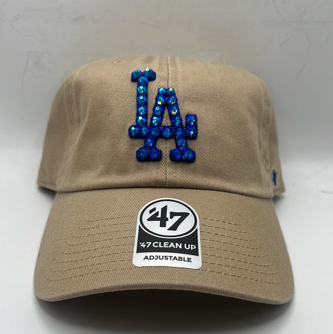 Los Angeles Dodgers MLB ‘47Clean Up Adjustable Bedazzled Khaki/Royal Blue Hat