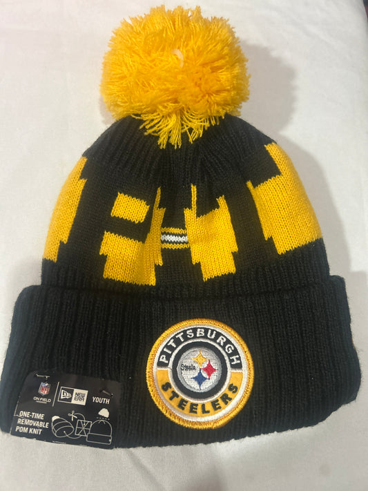 Pittsburgh Steelers NFL New Era One Time Removable Pom Knit Youth Beanie