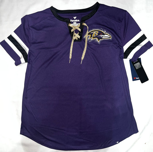 Baltimore Ravens NFL Fanatics Lace-Up Women’s Short Sleeve Shirt