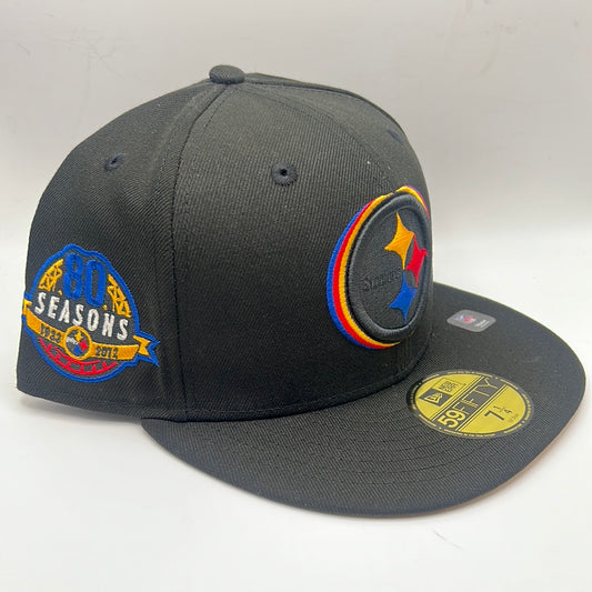 Pittsburgh Steelers NFL New Era 59Fifty Triple Outline “80 Seasons 1933-2012” Side Patch Fitted Hat