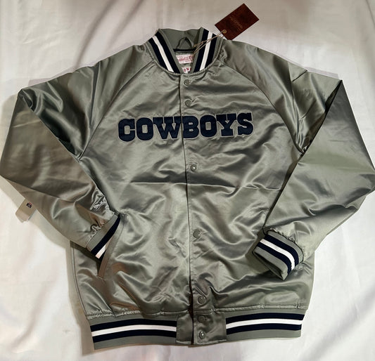 Dallas Cowboys NFL Mitchell & Ness Lightweight Men’s Satin Jacket Silver Color