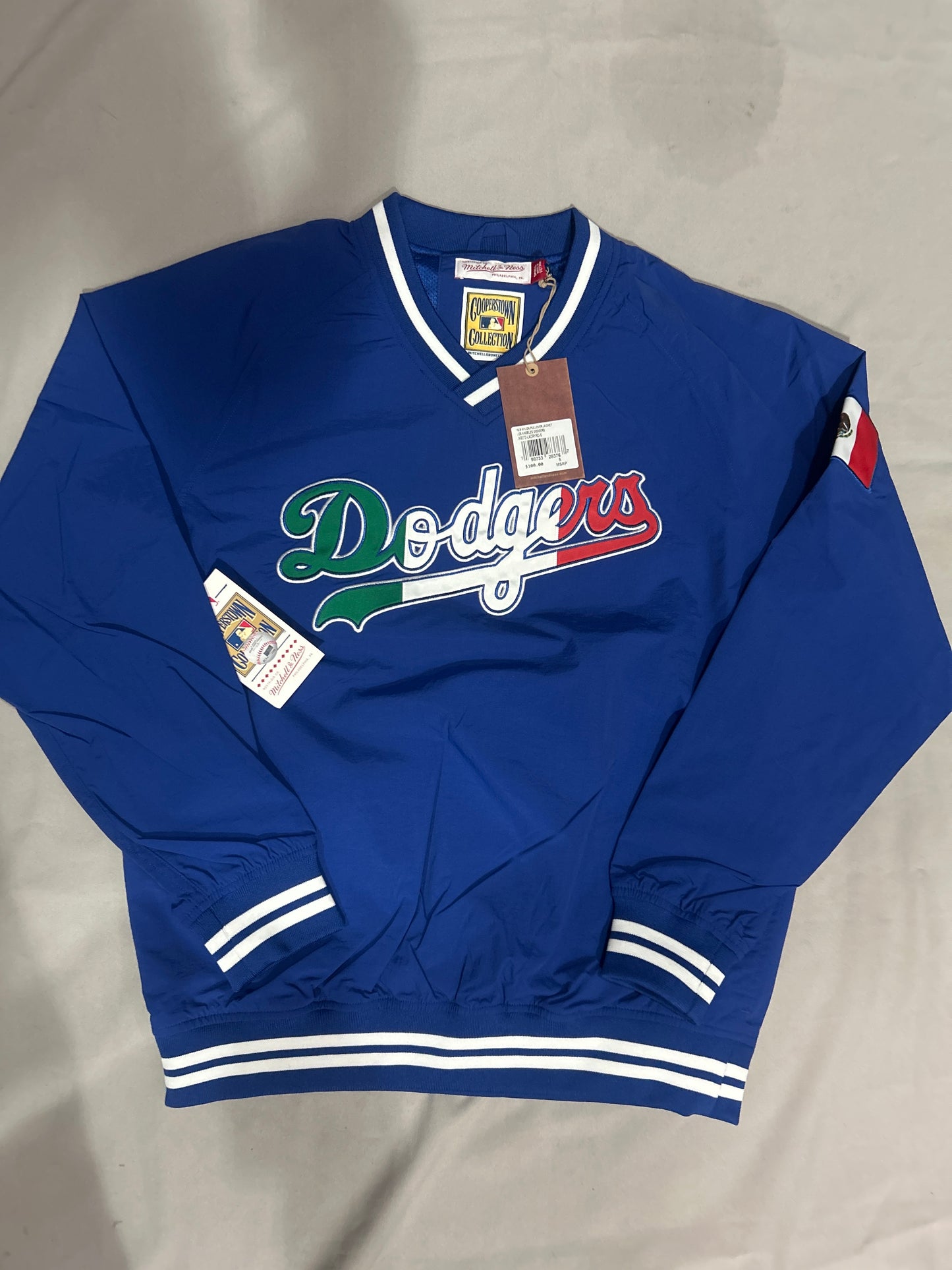 Los Angeles Dodgers MLB Mitchell & Ness Cooperstown Collection Royal Blue / Vintage Mexico Flag Nylon Pullover Jacket