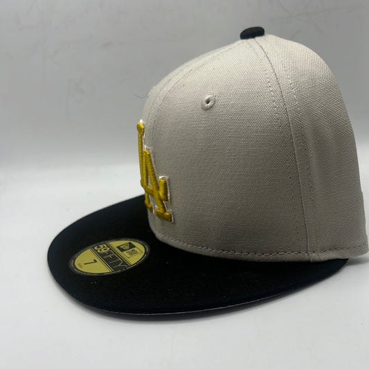 Los Angeles Dodgers MLB New Era 59Fifty Genuine Merchandise “50th Anniversary” side Patch Gold/Black Fitted Hat