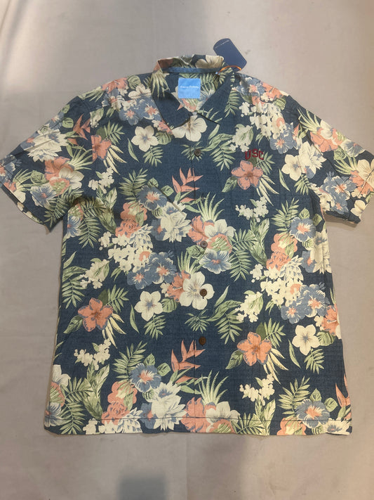 USC Trojans Tommy Bahama Silk Button-Up Floral Hawaiian Original Fit Men Polo Guayabera