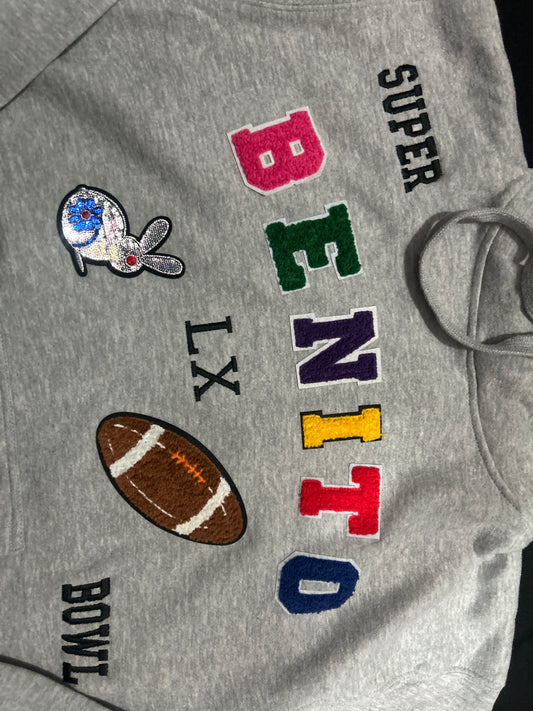 NFL Superbowl LX 2026 JSW Private Label "BENITO" Grey Authentically Unique Patched Hoodie
