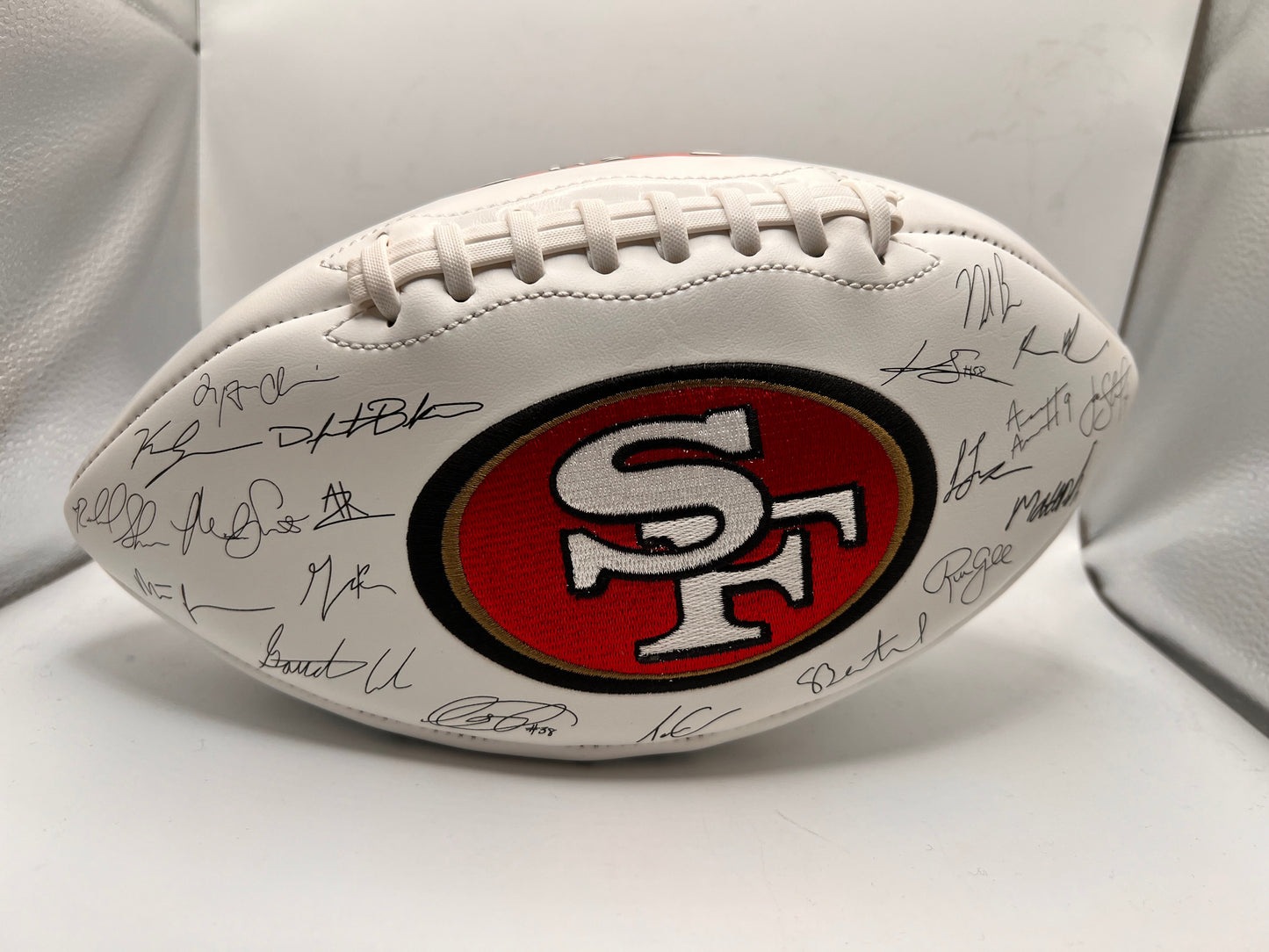 San Francisco 49Ers NFL Autographed Football with Super Bowl Championships and NFC Championships Dates