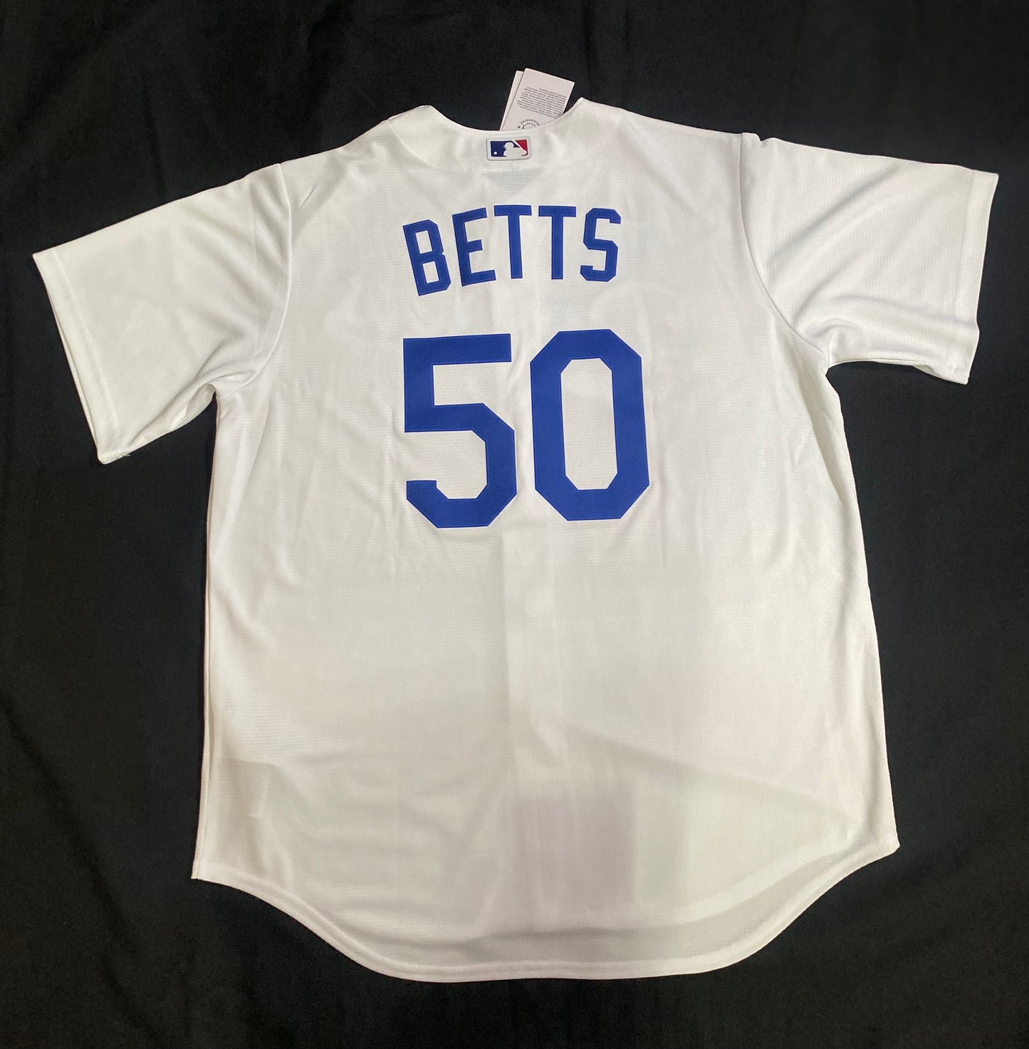 Los Angeles Dodgers MLB #50 Mookie Betts MEN Nike Genuine Merchandise Mens Jersey White with Royal Blue Lettering