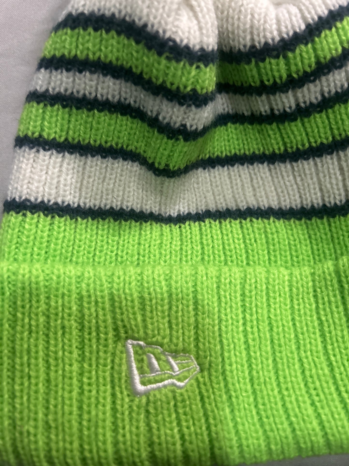 Seattle Seahawks NFL White Striped Knit Pom Beanie