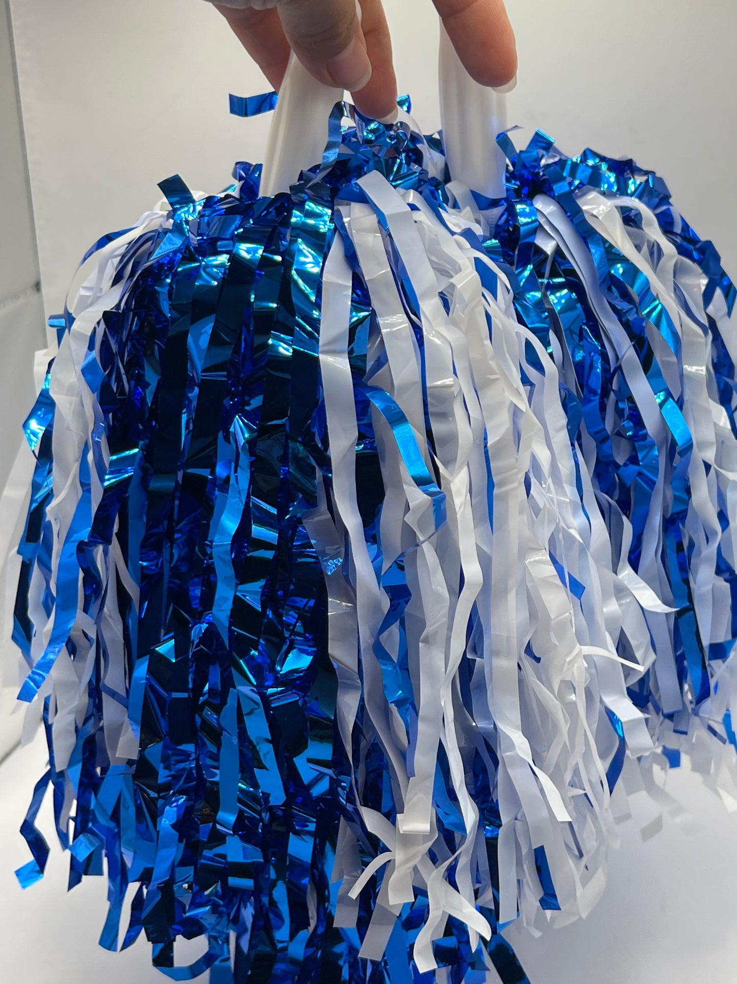 Royal Blue and White University PAIR of Pom Poms