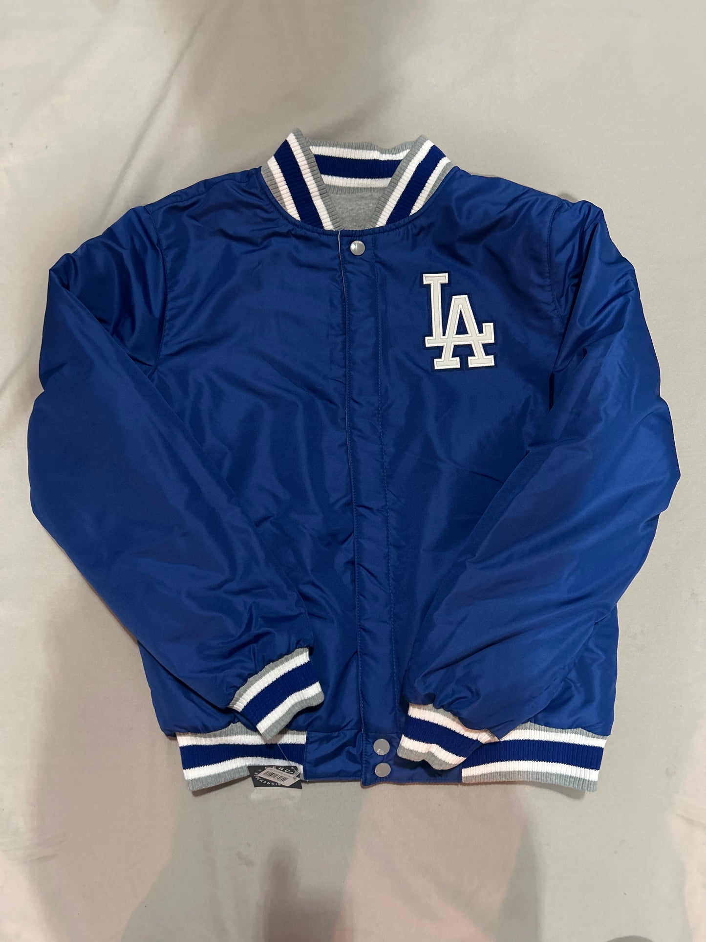 Los Angeles Dodgers MLB JH Design Group Reversible Two-Toned Fleece Buttoned Jacket - Grey/Royal Blue