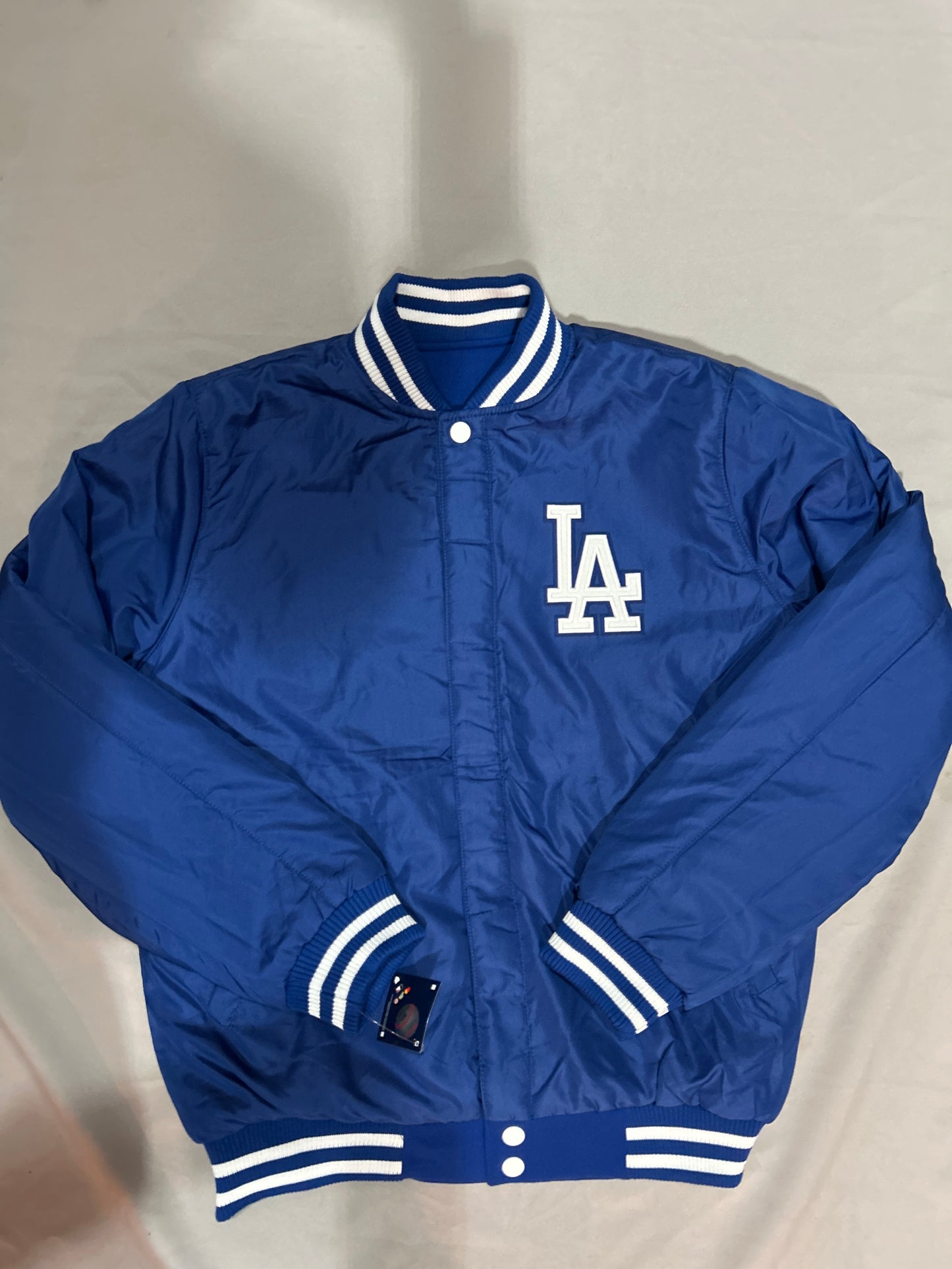 Los Angeles Dodgers MLB JH Design Group Reversible Fleece Buttoned Jacket with PU Sleeves - Royal Blue/White
