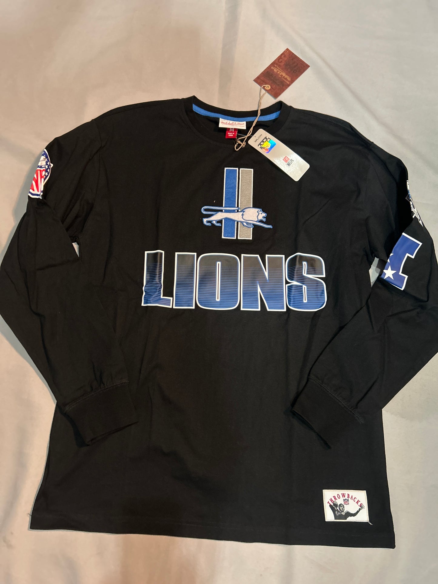 Detroit Lions NFL Throwbacks Vintage Mitchell & Ness All Over LS Tee Men T-Shirt