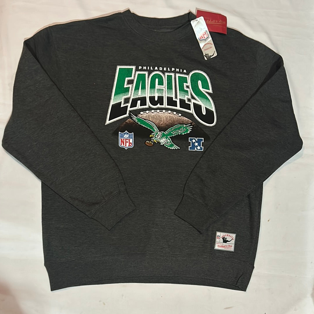 Philadelphia Eagles NFL Mitchell & Ness Throwback In-Zone Crew Charcoal Heather Jacket Men