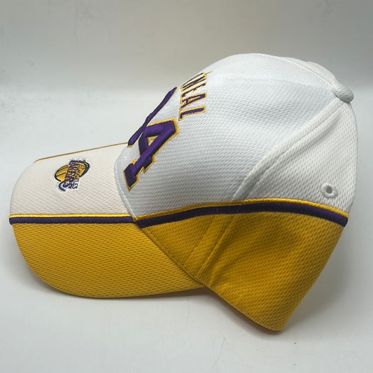 Los Angeles Lakers NBA #34 Shaq O’Neal Vintage Adjustable Hat Unisex Adult White and Gold