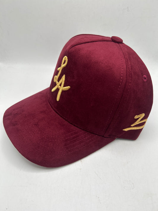 Los Angeles JSW Private Label Cardinal / Gold Suede A-Frame Snapback Hat
