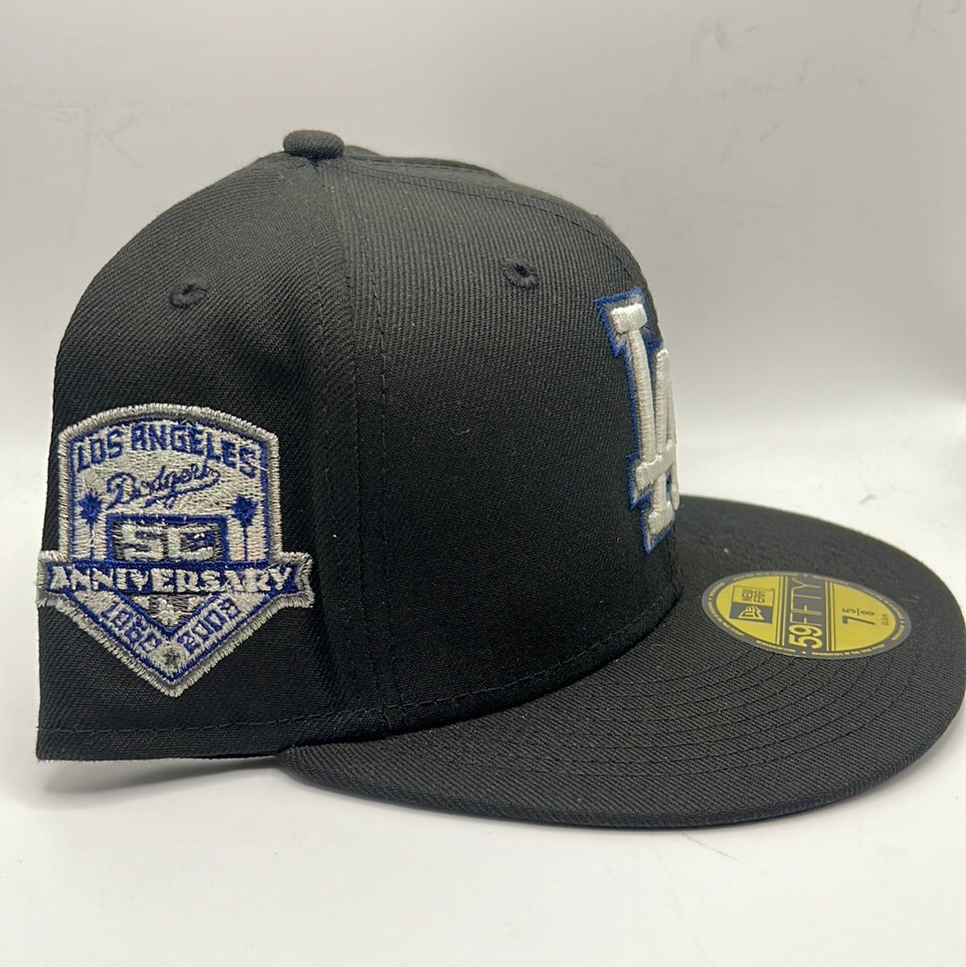 Los Angeles Dodgers MLB New Era 59Fifty Cooperstown Collection “50th Anniversary 1958-2008” Side Patch Classic Black Fitted Hat