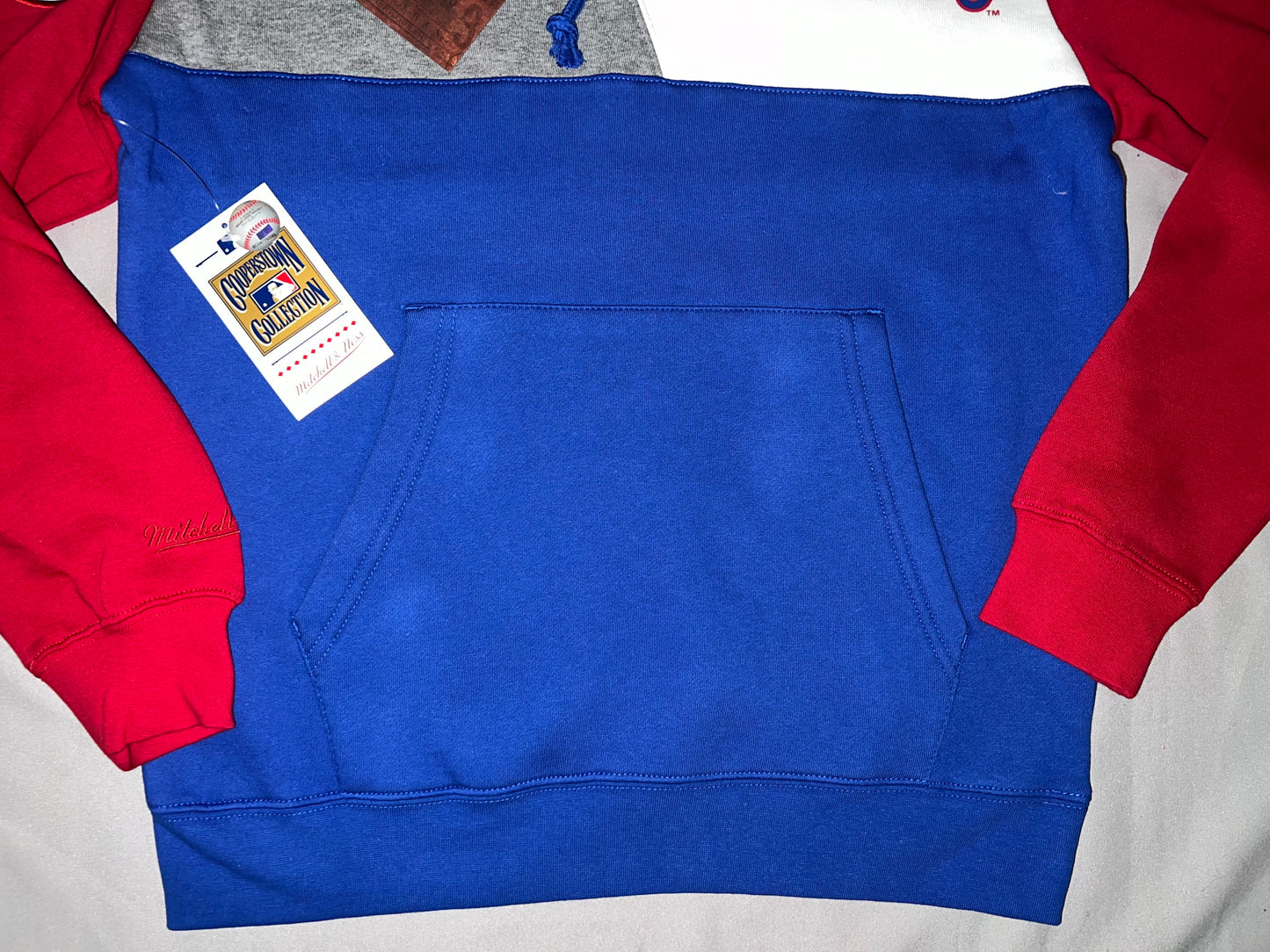 Chicago Cubs MLB Mitchell & Ness a Cooperstown Collection Colon Blocked (Blue/Grey/Red/White) Fleece Hoodie