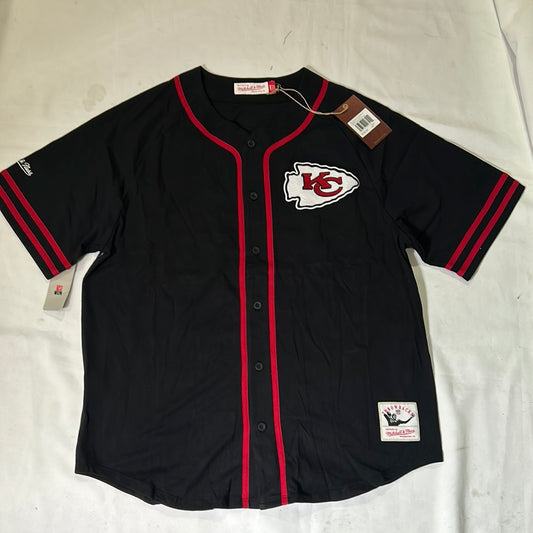 Kansas City Chiefs NFL Mitchell & Ness Nostalgia Co Throwback Cotton Fashion Front Button Up Men Jersey