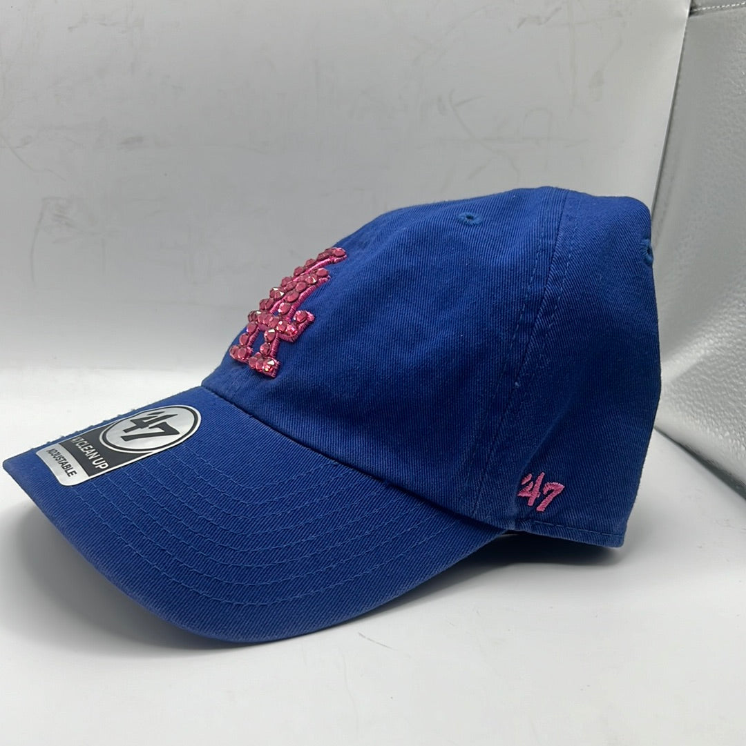 Los Angeles Dodgers MLB ‘47Clean Up Adjustable Bedazzled Royal Blue/Hot Pink Hat