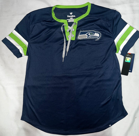 Seattle Seahawks NFL Fanatics Lace-Up Women’s Short Sleeve Shirt