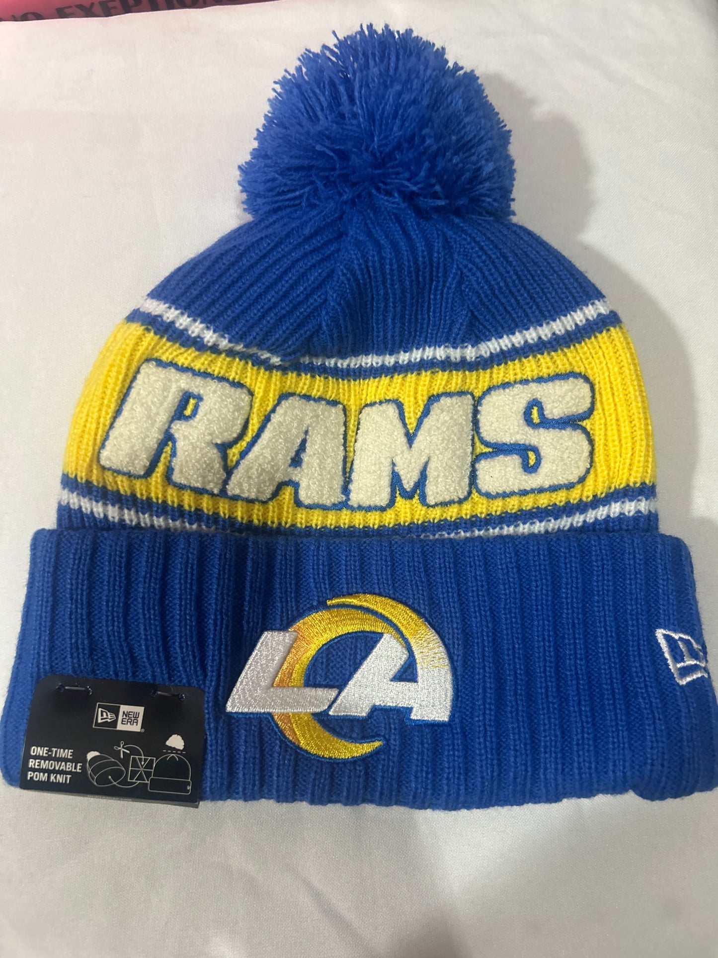 Los Angeles Rams NFL New Era One Time Removable Pom Knit Former Logo Beanie
