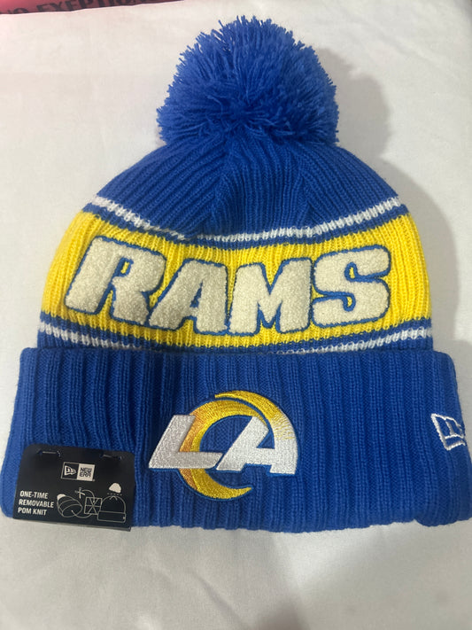 Los Angeles Rams NFL New Era One Time Removable Pom Knit Former Logo Beanie