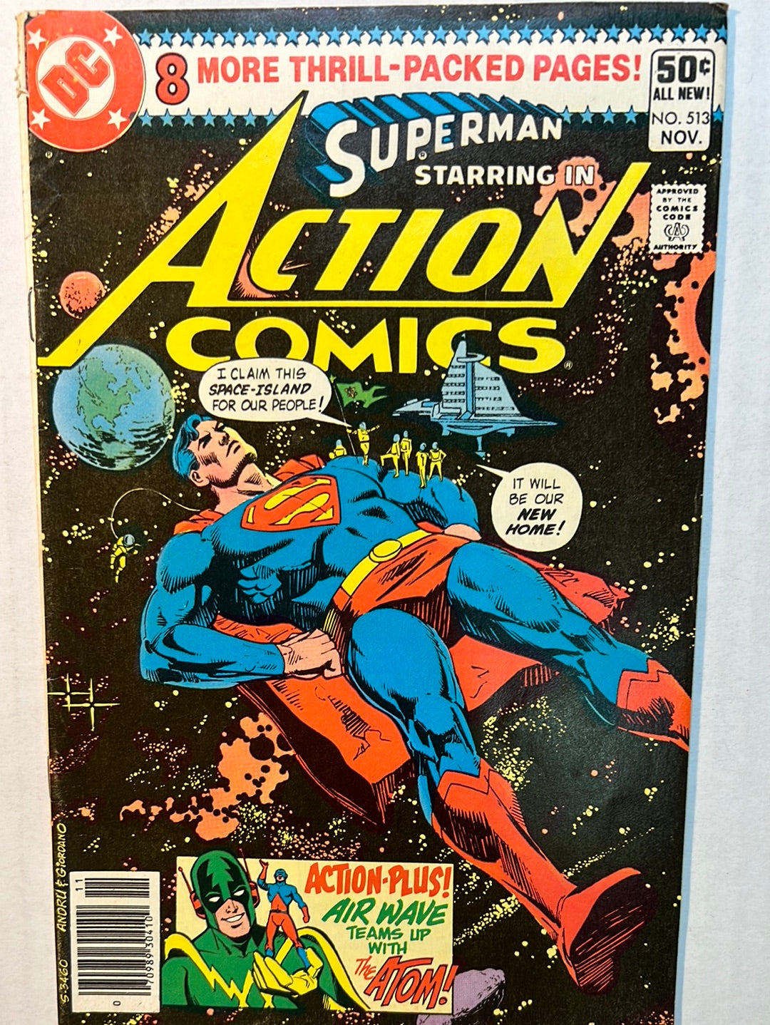 Superman Starting in Action Comics by DC Comics “Action-Plus! Air Wave Teams up with The Atom!” No. 513 Comic Book