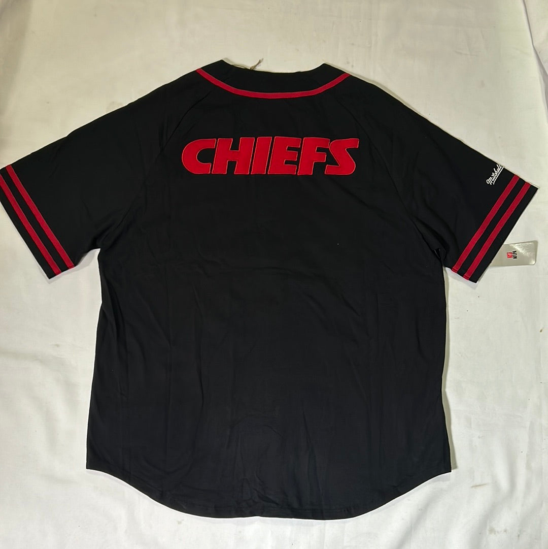 Kansas City Chiefs NFL Mitchell & Ness Nostalgia Co Throwback Cotton Fashion Front Button Up Men Jersey