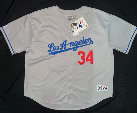 Los Angeles Dodgers MLB Majestic Genuine Merchandise #34 Valenzuela Big & Tall Grey Men Jersey