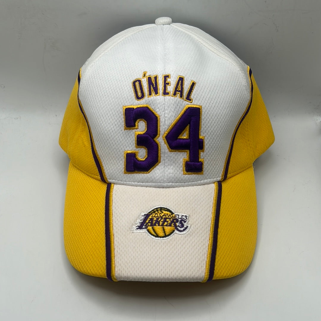 Los Angeles Lakers NBA #34 Shaq O’Neal Vintage Adjustable Hat Unisex Adult White and Gold